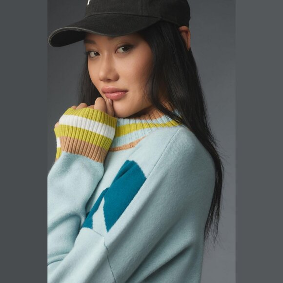 NEW Maeve Size M, Women's Varsity Half-Zip Tunic Mini Sweater Dress - Blue Motif - Picture 3 of 4